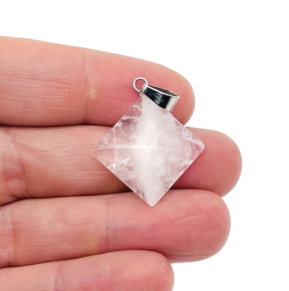 Clear Quartz Gemstone Pyramid Pendant - Natural Gemstone Jewelry - Healing Crystal Reiki - For Women Lucky Pendant - NC1448