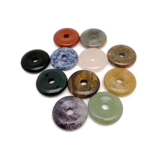 Crystal Donut Pendant - Polished Pi Stone Charm - 30mm - DOMIX6