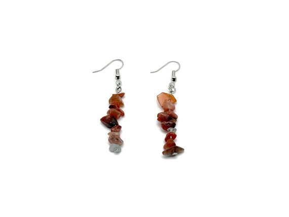 Carnelian Crystal Chip Earrings - Silver Dangle Earrings - Handmade Crystal Earrings - Stainless Steel - Minimalist Jewelry - NC1853