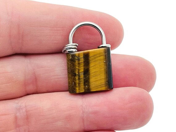 Tiger Eye Gemstone Lock Pendant - Crystal Lock - Healing Stone - Crystal Carving - LO1001