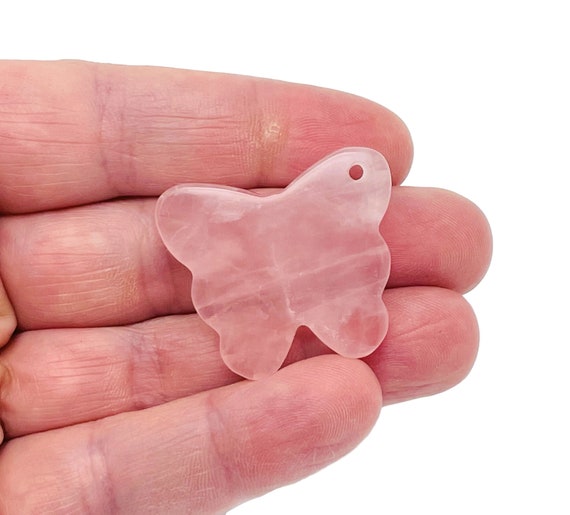 Rose Quartz Butterfly Gemstone Pendant - Hole Crystal Jewelry - Crystal Carved Butterfly Loose Stone - Crystal Necklace Healing - NC1543