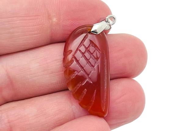 Carnelian Crystal Angel Wing Pendant - Carved Angel Wing - Crystal Jewelry - Angel Wing Charms - NC1238
