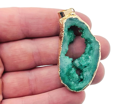 Green Agate Geode Druzy Slice Pendnat - Oco Agate Geode Pendant - Crystal Agate Pendant - NC1336
