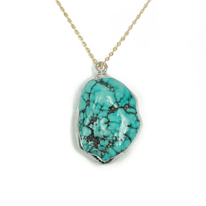 Pendentif Turquoise – Pierre de Cristal Turquoise – Bord Argent Pierres Précieuses Turquoise – Pierres De Guérison - NC1038