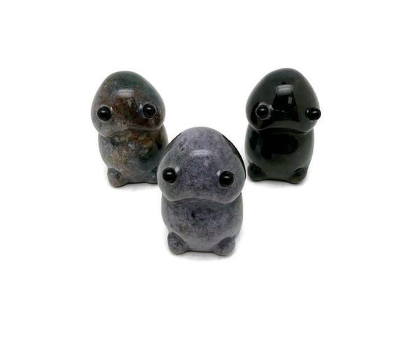 Moss Agate Frog Monster Crystal Carving – Handcrafted Gemstone Creature Statue - GO1003
