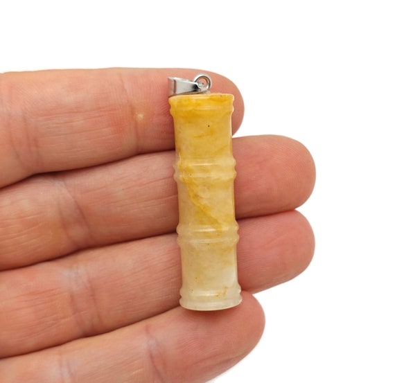 Yellow Jade Gemstone Bamboo Shape Pendants - Protect Crystal Necklace - Bamboo Crystal Jewelry - Healing Stones - Gift For Her - NC1636