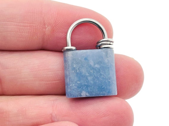 Blue Aventurine Gemstone Lock Pendant - Crystal Lock - Healing Stone - Crystal Carving - LO1007