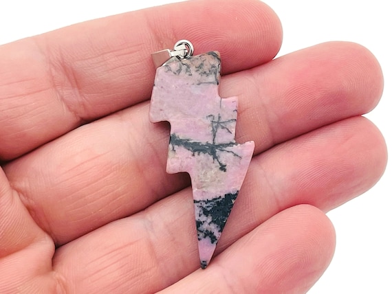 Rhodonite Lightning Pendant - Lightning Crystal - Lightning Stone - Crystal Carving - NC1179