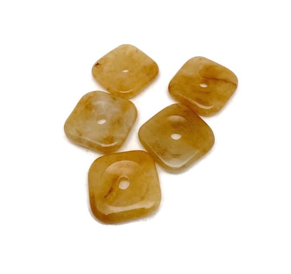 Yellow Jade Square Crystal Donut Pendant – Natural Gemstone Healing Amulet - 30mm - DO1122