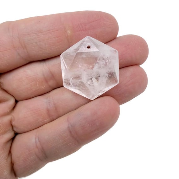 Clear Quartz Hexagon Crystal Pendant – Faceted Stone Necklace Bead - NC1929