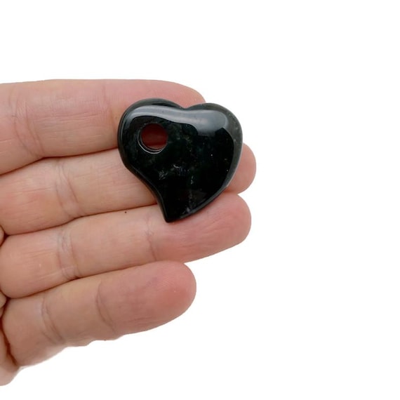 Moss Agate Natural Gemstone Heart Pendant – Crystal Heart Charm for Necklace Making - HT1003