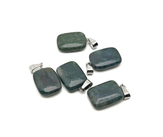 Moss Agate Crystal Rectangle Shape Pendants - Wholesale Gemstones - Stone Healing Crystal Rectangle Necklace - Natural Stones - NC1728