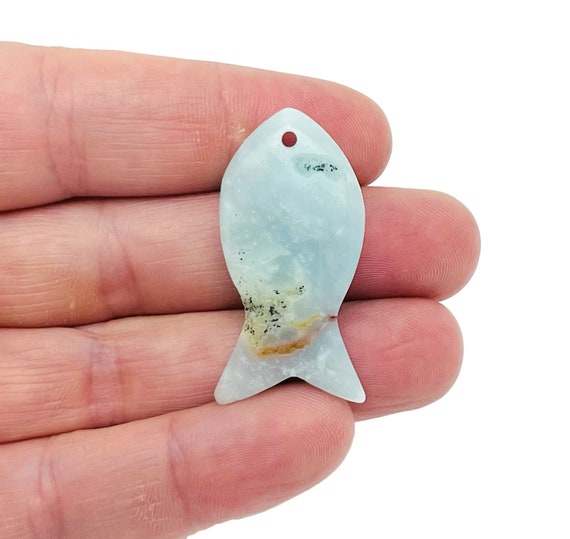 Amazonite Fish Carving Gemstone Pendants - Pisces Zodiac Hole Crystal Fish - Reiki Healing Bulk Polished - Gift for Swimmer - NC1478