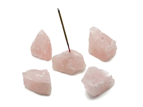 Rose Quartz Crystal Incense Holder -Rough Crystal Stone Incense Stick Holder -Raw Stone Incense Holder - Healing Stone - RS1025