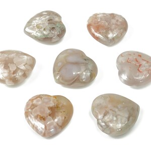 Blumen Achat Herz Edelstein – Kirschblüten Herz – Kristall Palmstein Natur Edelstein Herzen – 3cm - HE1189