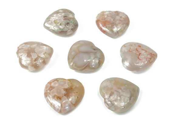 Flower Agate Heart Gemstone – Cherry Blossom Heart  – Crystal Palm Stone Natural Gemstone Hearts – 3cm - HE1189