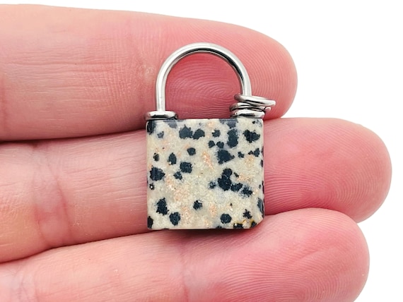 Dalmatian Jasper Gemstone Lock Pendant - Crystal Lock - Healing Stone - Crystal Carving - LO1006