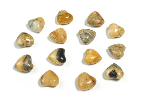 Crazy Lace Agate Hearts Gemstone - Mexican Agate Crystal Hearts - Tumble Stones – Heart Tumbles - Agate Crystal Gift - 15x15x9mm - HE1005