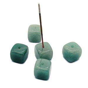 Aventurine Crystal Incense Holder - Crystal Stone Incense Stick Holder - Polished Cube Incense Holder - Healing Stone - IN1004