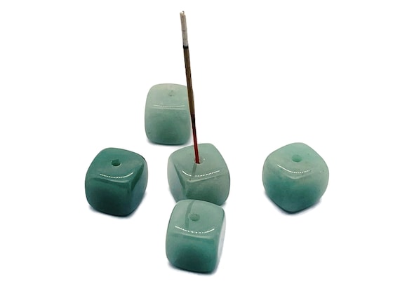 Aventurine Crystal Incense Holder - Crystal Stone Incense Stick Holder - Polished Cube Incense Holder - Healing Stone - IN1004