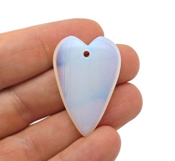Opalite Crystal Long Heart Love Pendants - Gemstone Crystal Big Sharp Heart Necklace - Heart Shaped Healing Gemstone - NC1692