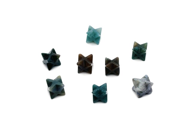 Moss Agate Merkaba Star Crystal Carving – Christmas Gift - Mini Merkaba Star Figurines - Crystal Reiki Healing - ME1021