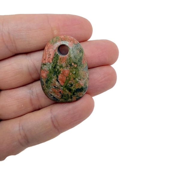 Unakite Oval Crystal Pendant – Natural Stone Jewelry Making Bead - NC1893