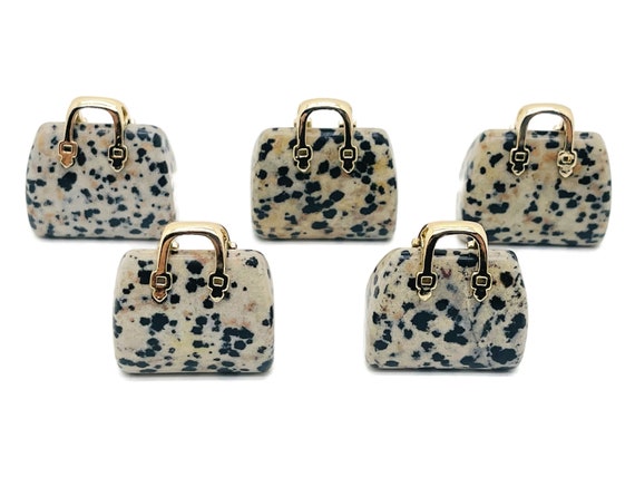 Dalmatian Jasper Crystal Purse Carving - Crystal Handbag Pendant - Gemstone Purse - PU1023