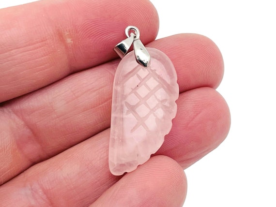 Rose Quartz Crystal Angel Wing Pendant - Carved Angel Wing - Crystal Jewelery - Angel Wing Charms - NC1234