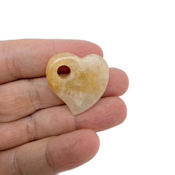 Yellow Jade Natural Gemstone Heart Pendant – Crystal Heart Charm for Necklace Making - HT1007