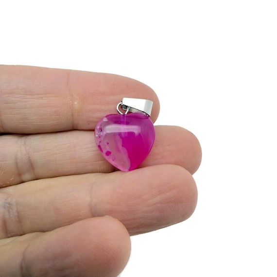 Pink Agate Heart Pendant - Crystals Healing - Mini Crystal Pendant - Gifts - HNC1033