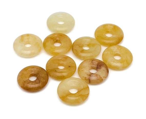 Yellow Jade Crystal Donut Pendants - Natural Gemstone Donut - Pi Stone - Lucky Safety Pendant Jewelry - Healing Crystals - DO1017