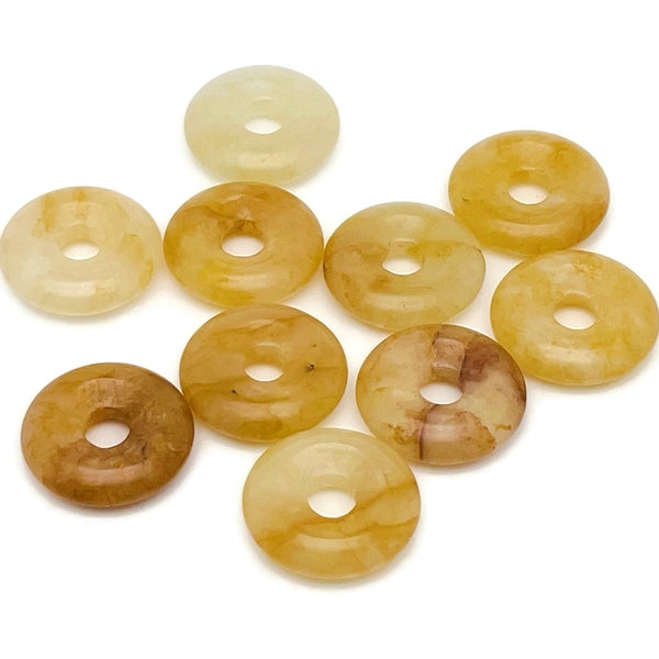 Yellow Jade Crystal Donut Pendants - Natural Gemstone Donut - Pi Stone - Lucky Safety Pendant Jewelry - Healing Crystals - DO1017