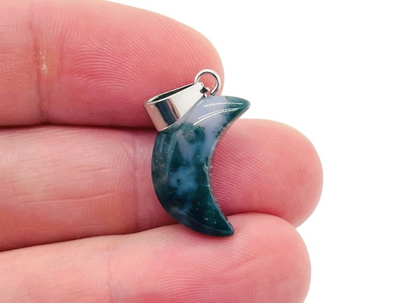 Moss Agate Moon Pendant - Moss Agate Moon Earring Crystal - Crystals Healing - Jewelry Making Supplies - NC1157