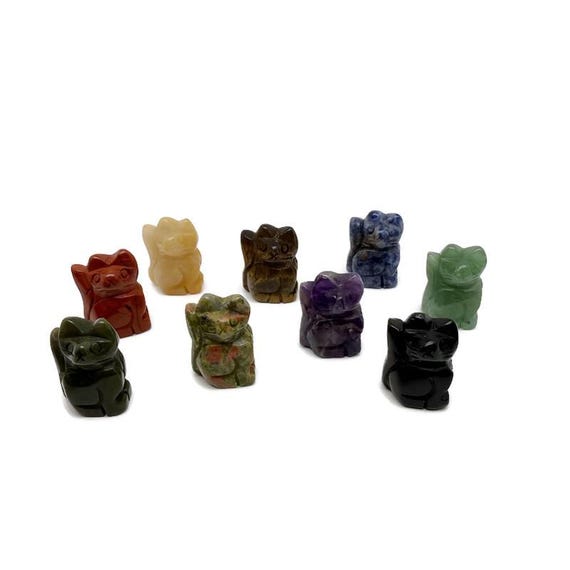 Crystal Cat Carved - Gemstones - Handmade Carved Animal - Energy Stone - Love Symbol - ANMIX32