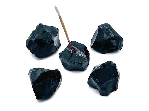 Obsidian Crystal Incense Holder -Rough Crystal Stone Incense Stick Holder -Raw Stone Incense Holder - Healing Stone - RS1003