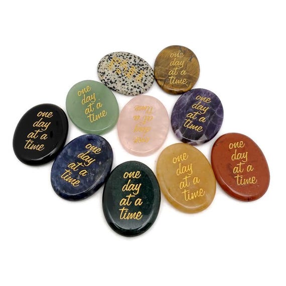 One Day at a Time Engraved Crystal - Inspirational Worry Stone - ENGMIX4