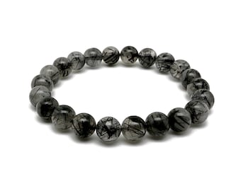 Tourmalinated Quartz Gemstone Bracelet - AAA Premium Quality Crystal Bracelet - Men&Women Stretchy Bracelet  - Crystal Healing - AA1026