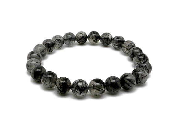 Tourmalinated Quartz Gemstone Bracelet - AAA Premium Quality Crystal Bracelet - Men&Women Stretchy Bracelet  - Crystal Healing - AA1026