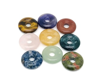Crystal Donut Pendants - Natural Gemstone Donut - Pi Stone - Lucky Safety Pendant Jewelry - 20mm - DOMIX