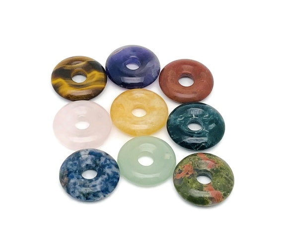 Crystal Donut Pendants - Natural Gemstone Donut - Pi Stone - Lucky Safety Pendant Jewelry - Healing Crystals - DOMIX
