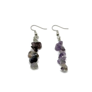 Amethyst Crystal Chip Earrings - Silver Dangle Earrings - Handmade Crystal Earrings - Stainless Steel - Minimalist Jewelry - NC1859