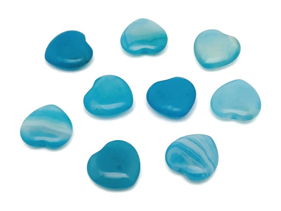 Blue Agate Heart Gemstone Flat – Heart Crystal - Healing Stones – Carving Heart - Natural stones - 20x20x6 - HE1094