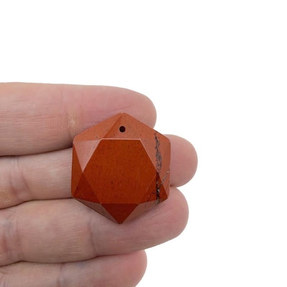 Red Jasper Hexagon Crystal Pendant – Faceted Stone Necklace Bead - NC1934