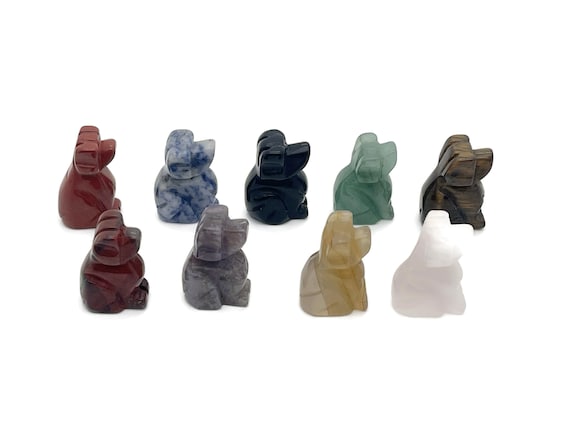Crystal Dog Carvings - Mini Crystal Dog Statue - Hand Carved Dogs - Animal Carved Craft Gifts - Energy Gift for her - ANMIX