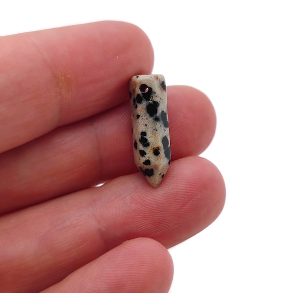 Dalmatian Jasper Crystal Point Hole Pendant - Drilled Crystal Point - Natural Gemstone - Stick Point Bead - Healing Stone - NC1396
