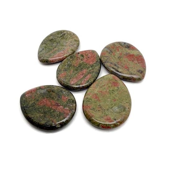 Unakite Natural Worry Stone - Teardrop Shaped Natural Gemstone - Relaxing – 45mm - WO1085