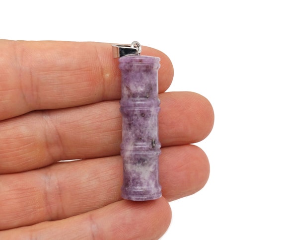 Lepidolite Gemstone Bamboo Shape Pendants - Protect Crystal Necklace - Bamboo Crystal Jewelry - Healing Stones - Gift For Her - NC1618