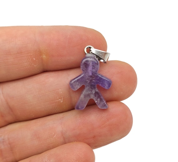 Amethyst Crystal Gingerbread Cookies Men Pendants - Christmas Gift - Mineral Specimens - Christmas Carving - Best Quality - NC1653