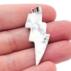 Howlite Lightning Pendant - Lightning Crystal - Lightning Stone - Crystal Carving - NC1184
